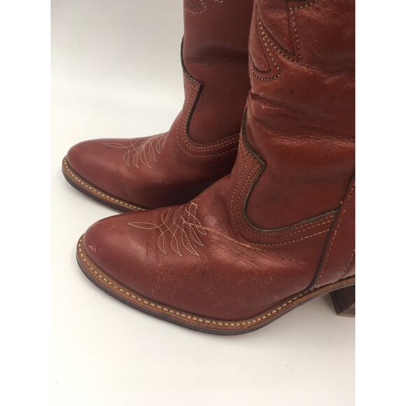 VTG Circle A Acme Tooled Leather Inlay Cowboy Boots Tulip Flower cowgirl Sz 7 - Picture 6 of 8